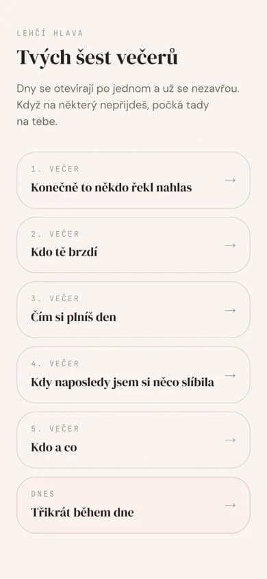 Seznam šesti večerů Lehčí hlavy, šestý označený jako dnešní
